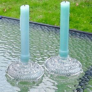 Mid-Century Modern Pair of Pressed Glass Candle Holders